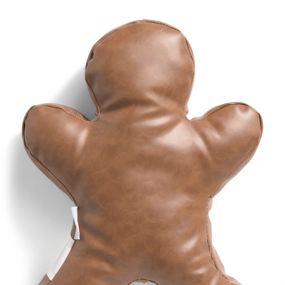 Aspen Christmas gingerbread man faux leather pillow